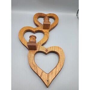 Hanging Stacked Three Hearts Wooden 2 Candlestick Holders